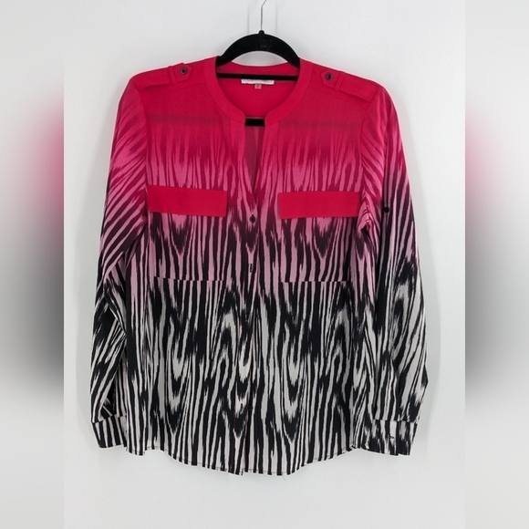 Calvin Klein red black button up blouse Size M - Picture 1 of 3